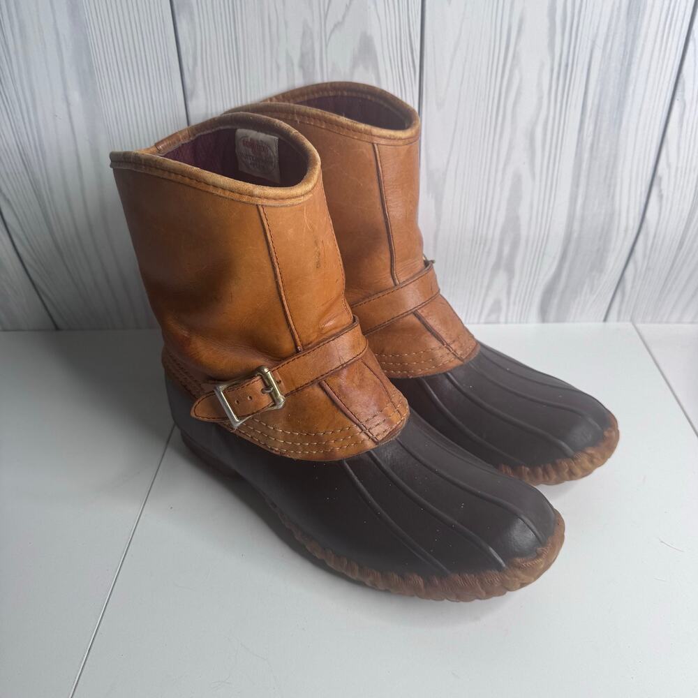 Vintage LL Bean Maine Hunting Boots Men’s Size 10 M Leather Slip On Duck Rubber
